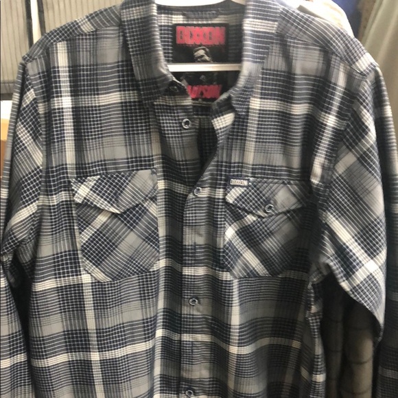 DIXXON “The Paulson” Navy Blue Gray and White Flannel Shirt - Picture 5 of 6